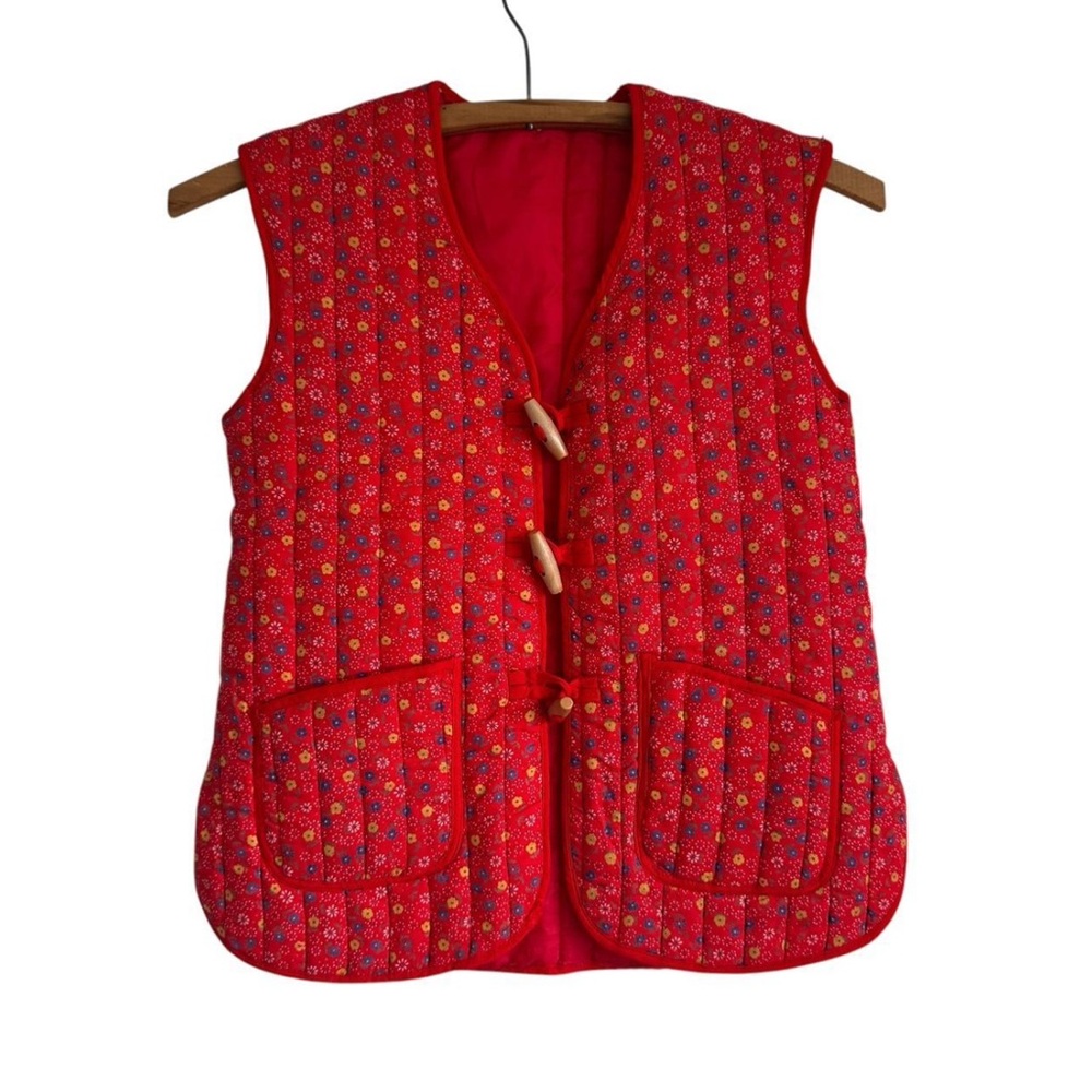 Red Floral Quilted Vest